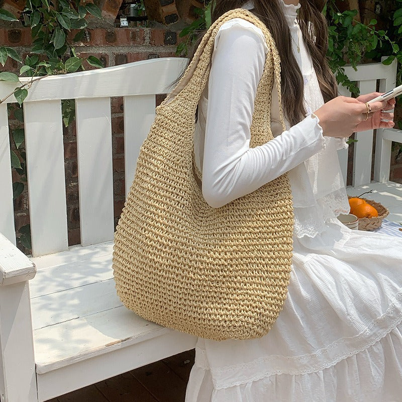 Large Capacity Seaside Vacation Beach Single Shoulder Woven Bag