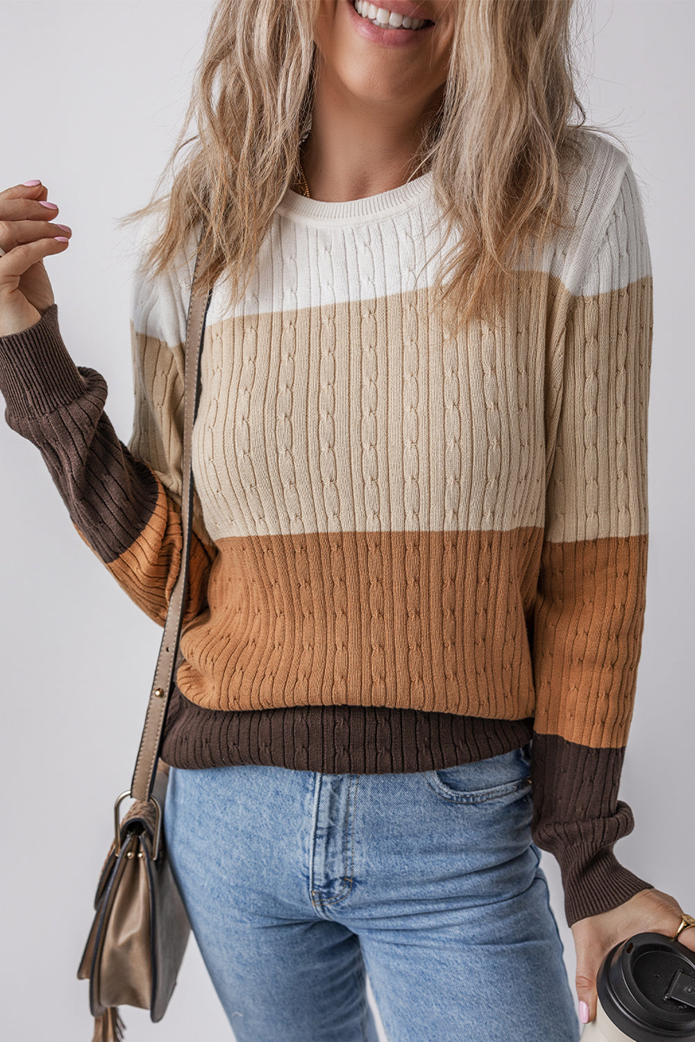 Madison Colorblock Cable Knit Sweater