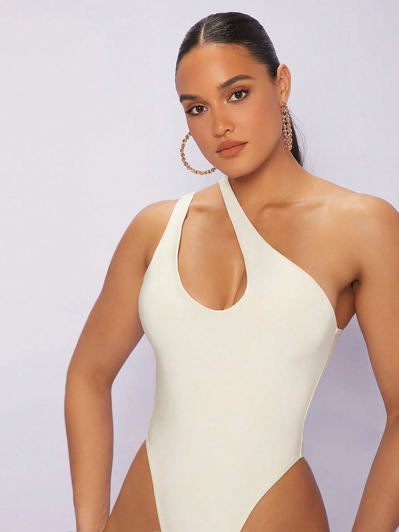 Silquee One Shoulder Cut Out Solid Bodysuit