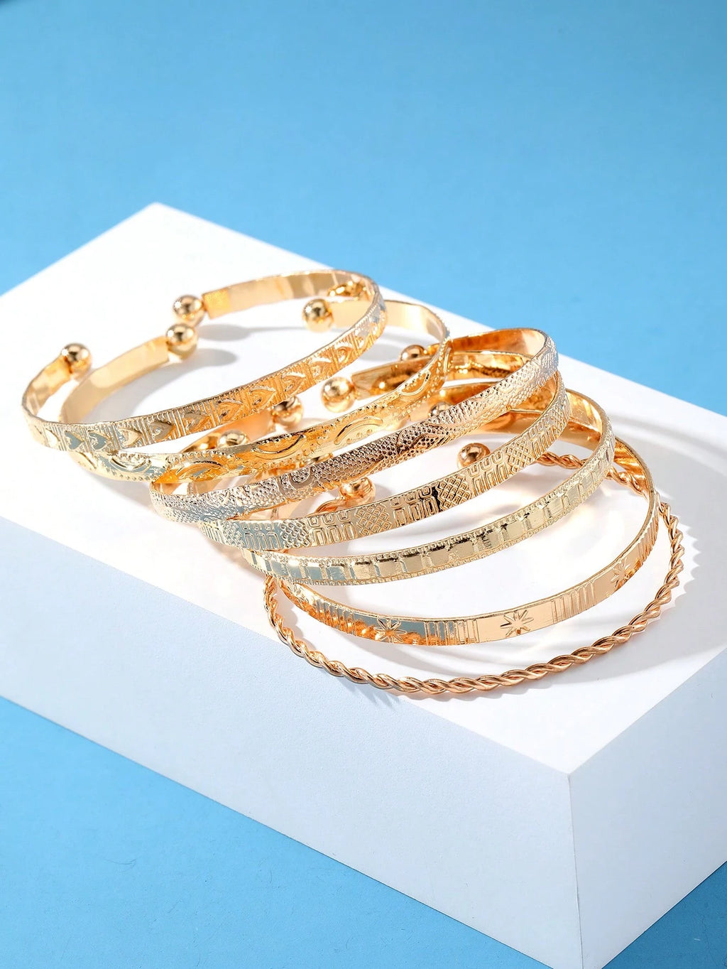 7Pcs/Set Textured Metal Bracelet