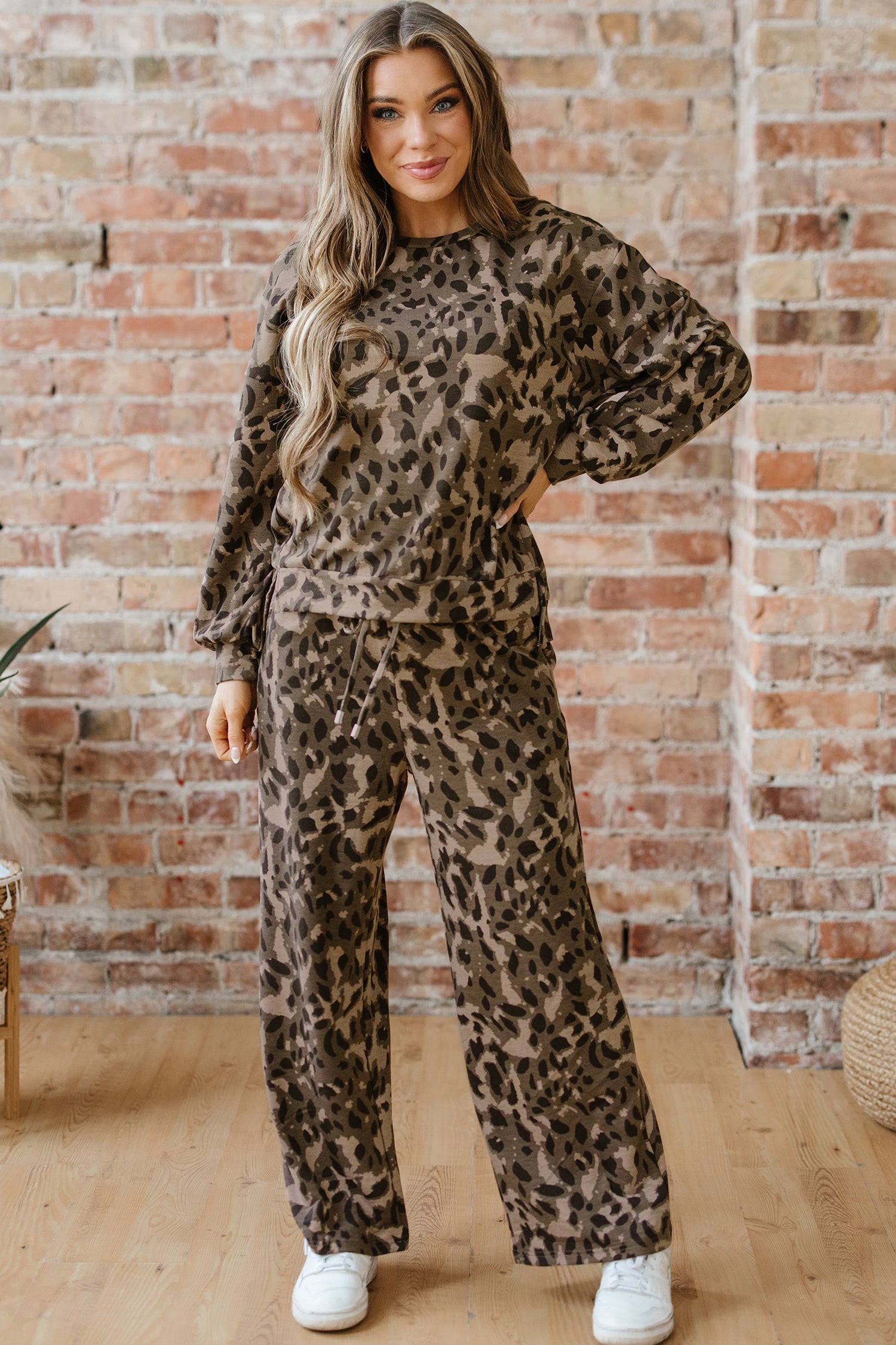 Catherine Leopard Pullover Drawstring Loose Pant Set