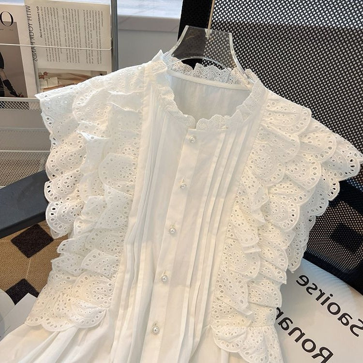 Off-Shoulder Niche Defined-Waist Elegant Lace Top Short Blouse