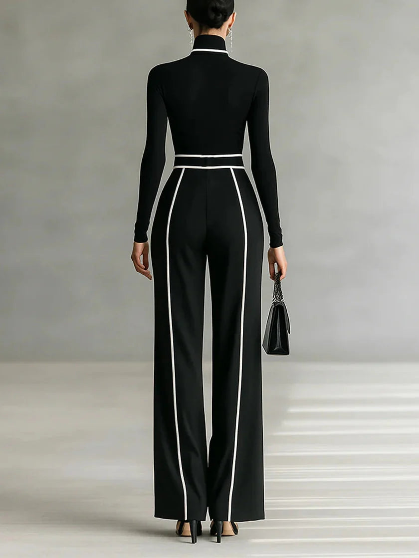 Ana | Conjunto Elegant De Două Piese Cu Guler Înalt Și Pantaloni Largi