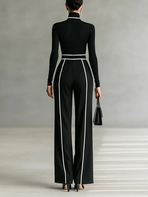 Ana | Conjunto Elegant De Două Piese Cu Guler Înalt Și Pantaloni Largi