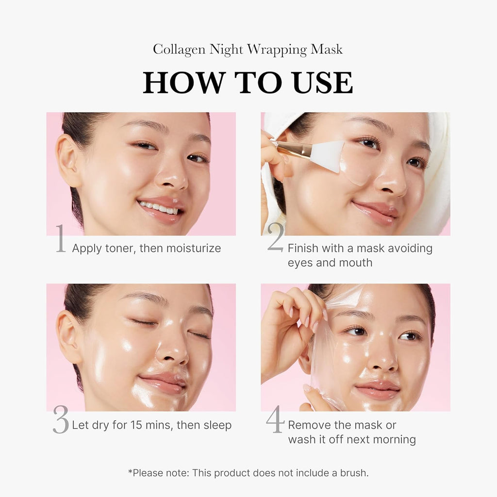 Wrapping Mask Collagen Overnight Peel off Facial Mask | Elasticity & Hydration Care, Reduces Sagging & Dullness | Hydrolyzed Collagen for Glowing Skin | Korean Skin Care, 2.53 Fl.Oz