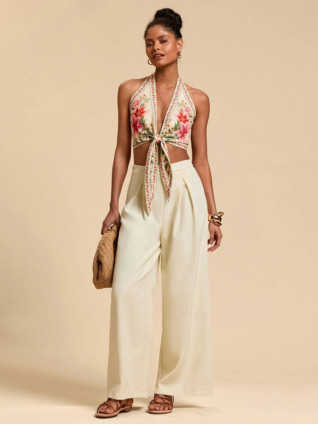 Travachic Women'S Halter Neck Floral Print Sexy Fashion Blouse for Vacation,Summer Outfits for Women,Summer,Vacation Outfits Woman,Summer Tops