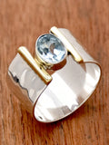 Retro Blue Cubic Zirconia Ring for Women Girl Boho Silvery Ring Birthstone Ring Gift for Her