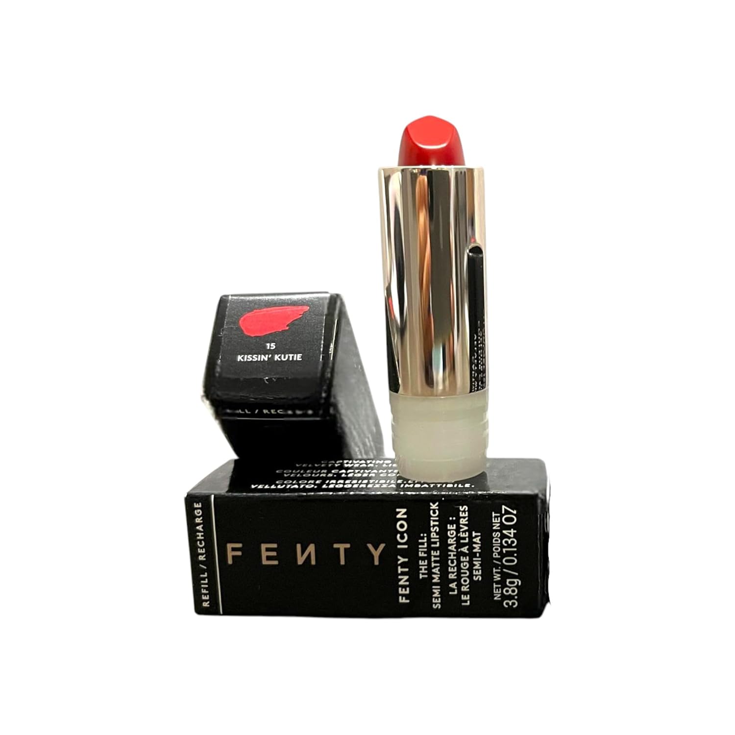 FENTY BEAUTY by Rihanna Icon Semi-Matte Lipstick Refill - Kissin' Kutie | Refillable Lip Color, Longwear, Lightweight, Nude Pink, 3.8g / 0.134oz