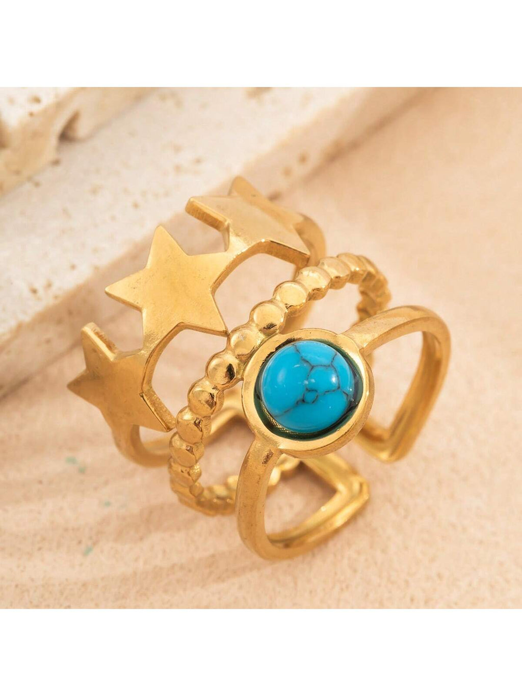Vintage Natural Stone Stainless Steel 14K Gold Ring with No Fading, Light Luxury, Simple and High-End Feel