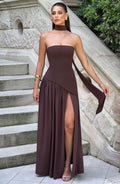 Strapless Maxi Evening Dress - Asymmetrical Waist